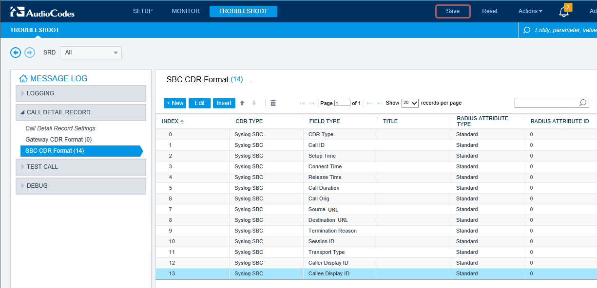AudioCodes SBC SMDR/CDR call logging & accounting